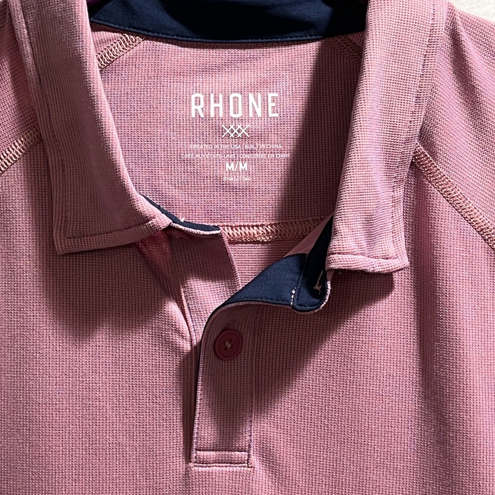 Rhone Mens Delta Pique Short Sleeve Polo Shirt Color Razzy/Misty Rose Sz Med - Picture 6 of 16